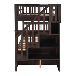 Homeroots Espresso Twin Over Twin Bunk Bed With Stairway And Drawers  Manufactured Wood And Solid Wood 404037