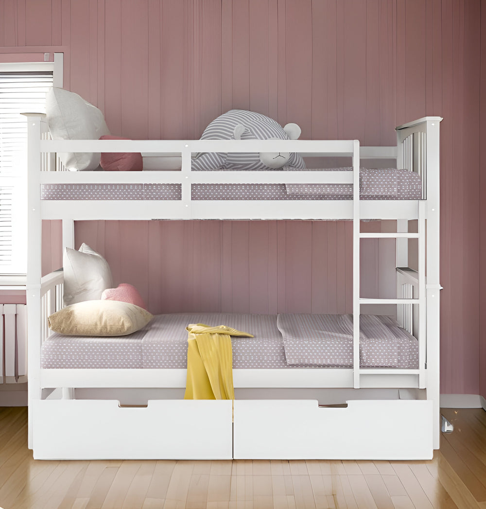 Homeroots Modern White Full Over Full Bunk Bed With Two Drawers  Manufactured Wood And Solid Wood 404039