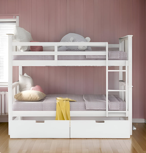 Homeroots Modern White Full Over Full Bunk Bed With Two Drawers  Manufactured Wood And Solid Wood 404039