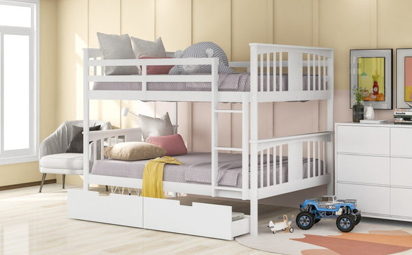 Homeroots Modern White Full Over Full Bunk Bed With Two Drawers  Manufactured Wood And Solid Wood 404039