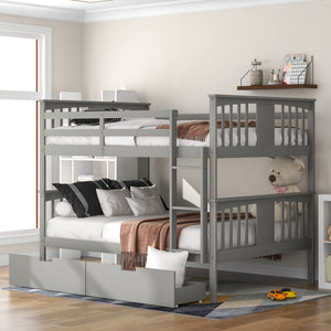 Homeroots Modern Gray Full Over Full Bunk Bed With Two Drawers  Manufactured Wood And Solid Wood 404040