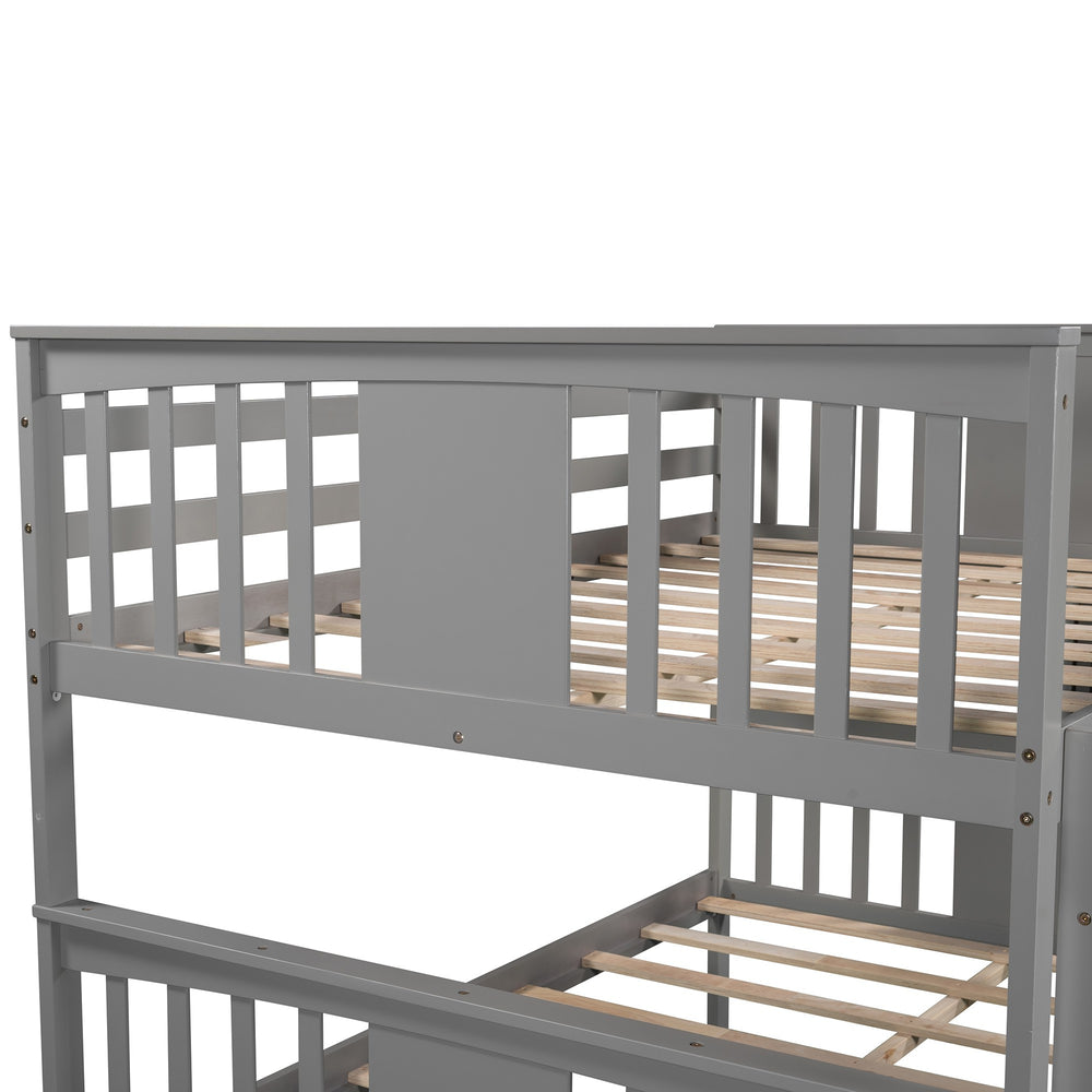 Homeroots Modern Gray Full Over Full Bunk Bed With Two Drawers  Manufactured Wood And Solid Wood 404040