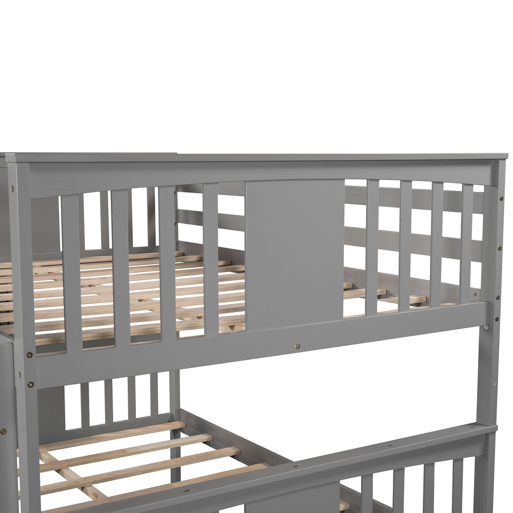 Homeroots Modern Gray Full Over Full Bunk Bed With Two Drawers  Manufactured Wood And Solid Wood 404040