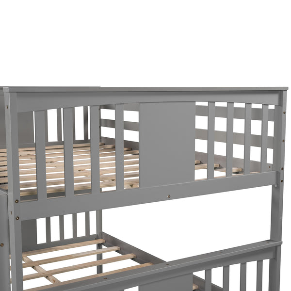 Homeroots Modern Gray Full Over Full Bunk Bed With Two Drawers  Manufactured Wood And Solid Wood 404040