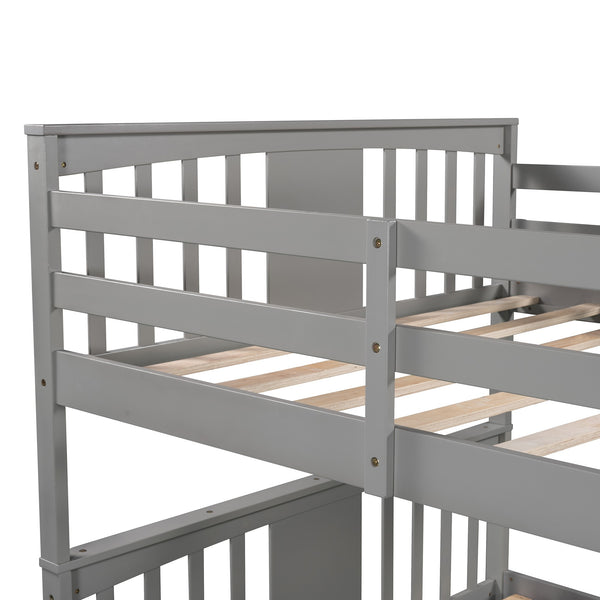 Homeroots Modern Gray Full Over Full Bunk Bed With Two Drawers  Manufactured Wood And Solid Wood 404040