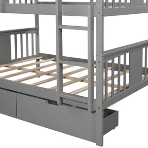 Homeroots Modern Gray Full Over Full Bunk Bed With Two Drawers  Manufactured Wood And Solid Wood 404040