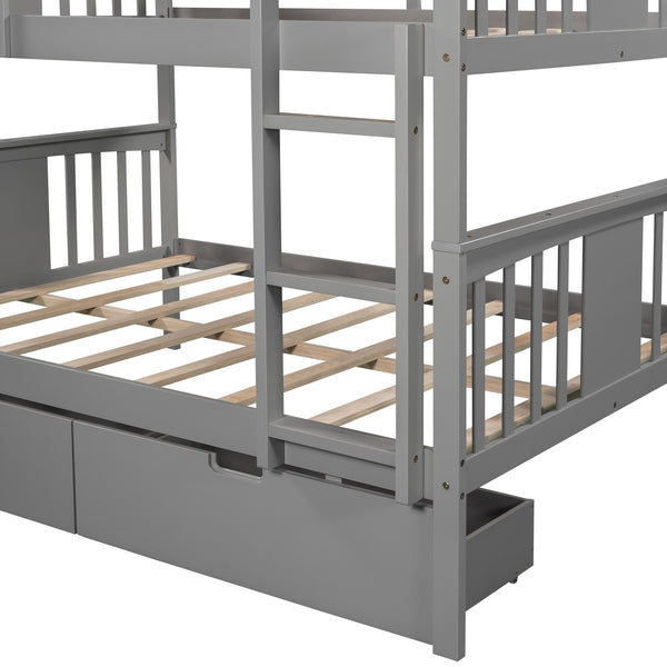 Homeroots Modern Gray Full Over Full Bunk Bed With Two Drawers  Manufactured Wood And Solid Wood 404040