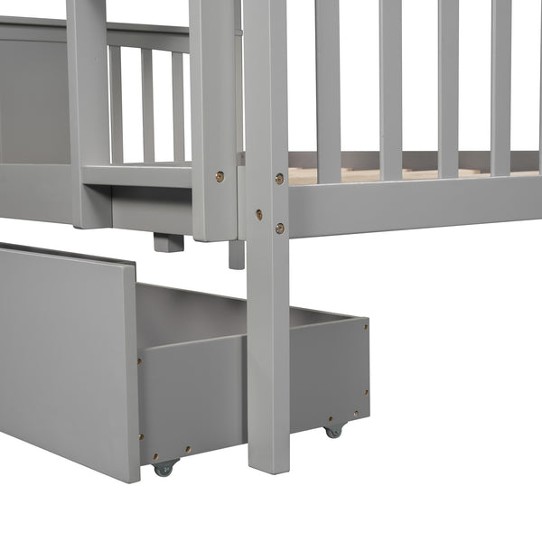 Homeroots Modern Gray Full Over Full Bunk Bed With Two Drawers  Manufactured Wood And Solid Wood 404040