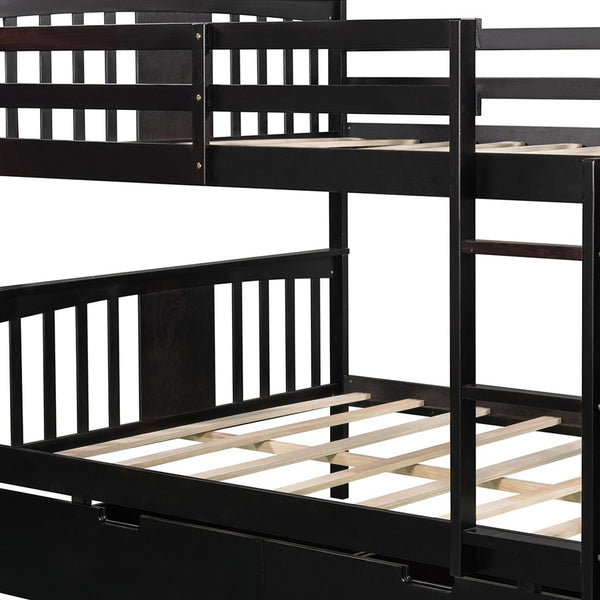 Homeroots Modern Espresso Full Over Full Bunk Bed With Two Drawers  Manufactured Wood And Solid Wood 404041