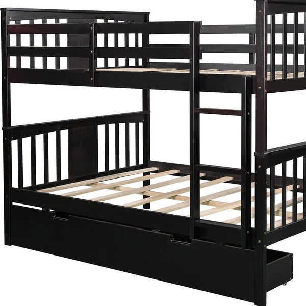 Homeroots Modern Espresso Full Over Full Bunk Bed With Two Drawers  Manufactured Wood And Solid Wood 404041