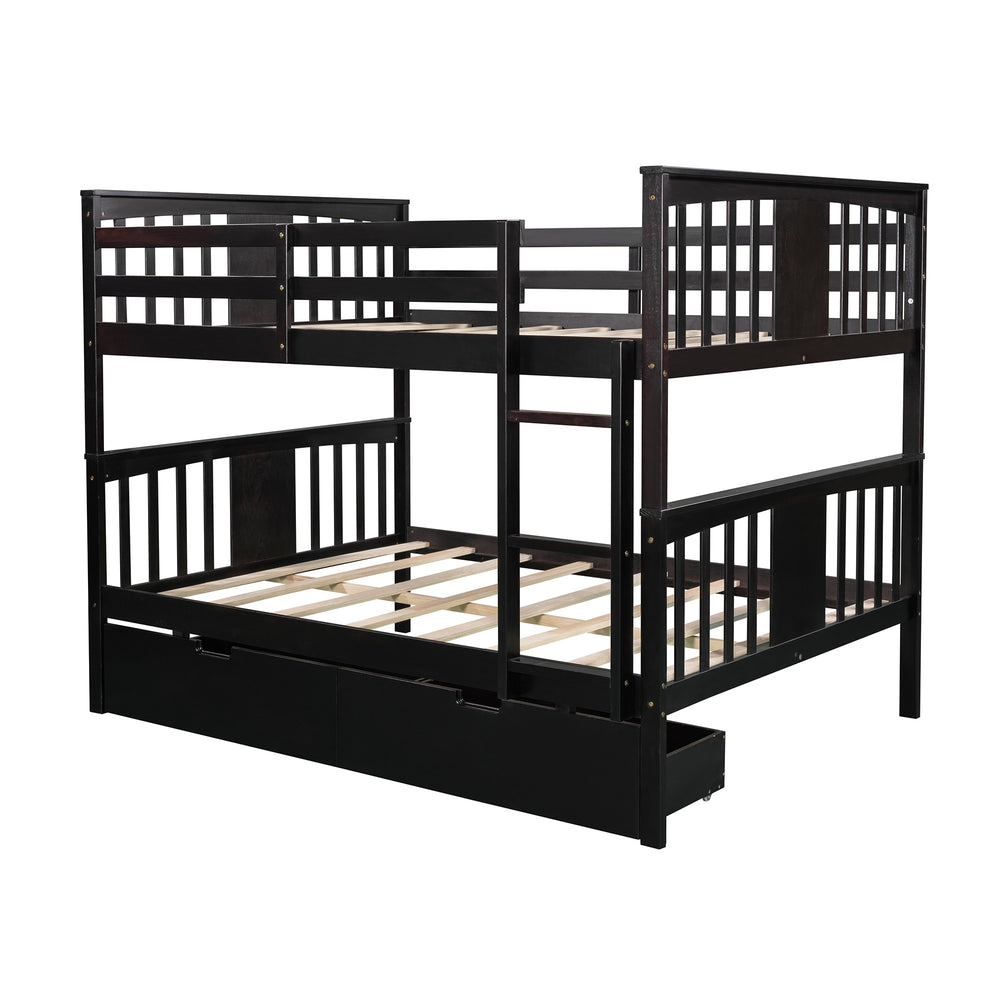 Homeroots Modern Espresso Full Over Full Bunk Bed With Two Drawers  Manufactured Wood And Solid Wood 404041