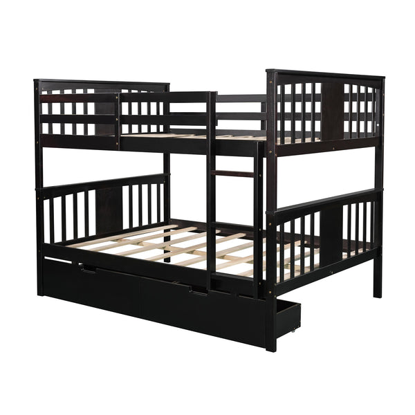 Homeroots Modern Espresso Full Over Full Bunk Bed With Two Drawers  Manufactured Wood And Solid Wood 404041