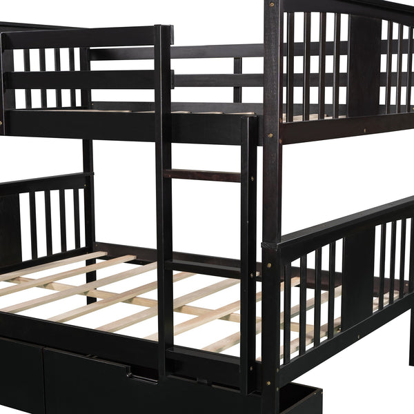 Homeroots Modern Espresso Full Over Full Bunk Bed With Two Drawers  Manufactured Wood And Solid Wood 404041