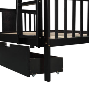 Homeroots Modern Espresso Full Over Full Bunk Bed With Two Drawers  Manufactured Wood And Solid Wood 404041