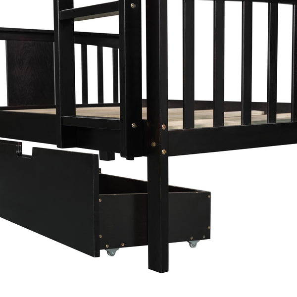 Homeroots Modern Espresso Full Over Full Bunk Bed With Two Drawers  Manufactured Wood And Solid Wood 404041