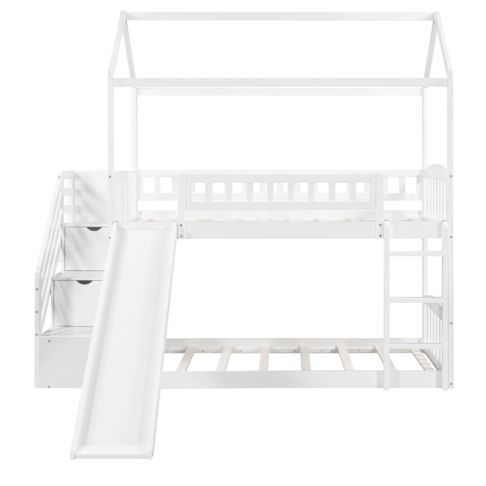 Homeroots White Twin Over Twin Playhouse Styled Bunk Bed  Manufactured Wood And Solid Wood 404047