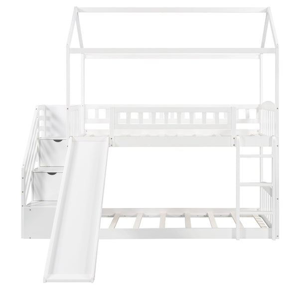 Homeroots White Twin Over Twin Playhouse Styled Bunk Bed  Manufactured Wood And Solid Wood 404047