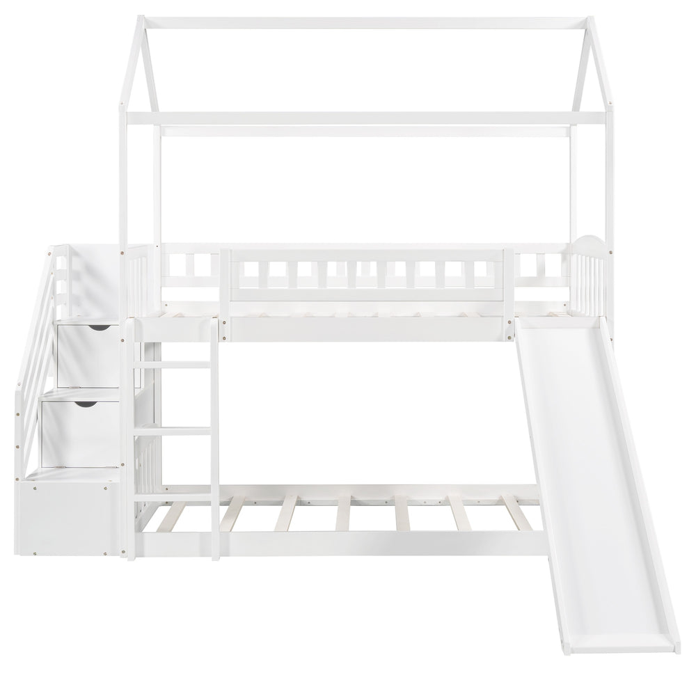Homeroots White Twin Over Twin Playhouse Styled Bunk Bed  Manufactured Wood And Solid Wood 404047