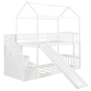 Homeroots White Twin Over Twin Playhouse Styled Bunk Bed  Manufactured Wood And Solid Wood 404047