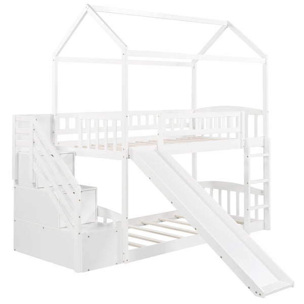Homeroots White Twin Over Twin Playhouse Styled Bunk Bed  Manufactured Wood And Solid Wood 404047