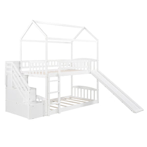 Homeroots White Twin Over Twin Playhouse Styled Bunk Bed  Manufactured Wood And Solid Wood 404047