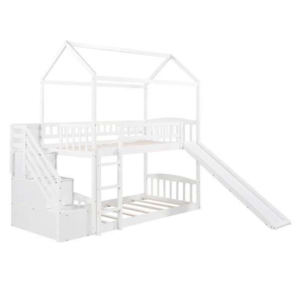 Homeroots White Twin Over Twin Playhouse Styled Bunk Bed  Manufactured Wood And Solid Wood 404047