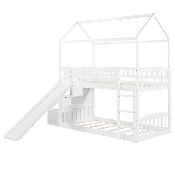 Homeroots White Twin Over Twin Playhouse Styled Bunk Bed  Manufactured Wood And Solid Wood 404047