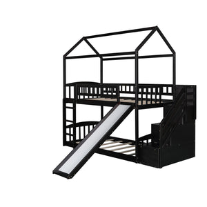 Homeroots Espresso Twin Over Twin Playhouse Styled Bunk Bed  Manufactured Wood And Solid Wood 404049