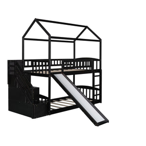 Homeroots Espresso Twin Over Twin Playhouse Styled Bunk Bed  Manufactured Wood And Solid Wood 404049