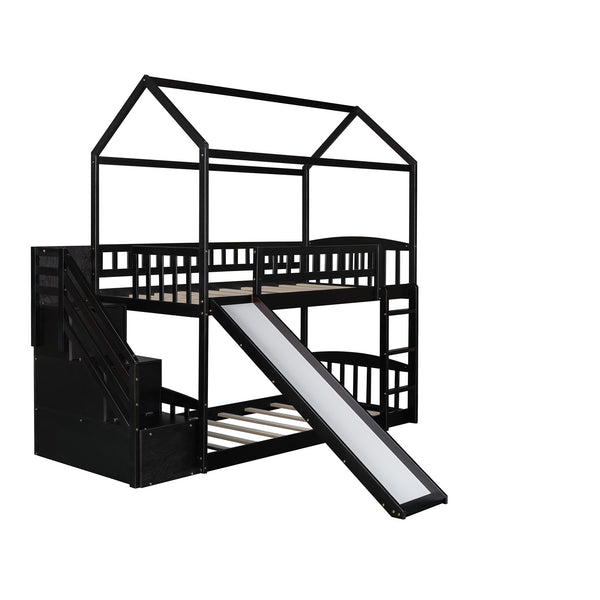 Homeroots Espresso Twin Over Twin Playhouse Styled Bunk Bed  Manufactured Wood And Solid Wood 404049