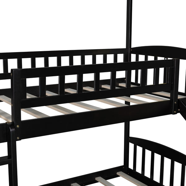 Homeroots Espresso Twin Over Twin Playhouse Styled Bunk Bed  Manufactured Wood And Solid Wood 404049