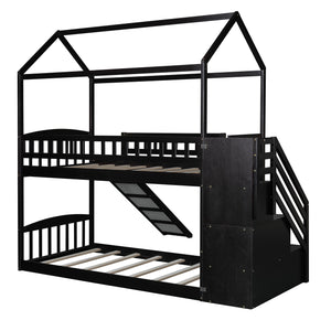 Homeroots Espresso Twin Over Twin Playhouse Styled Bunk Bed  Manufactured Wood And Solid Wood 404049