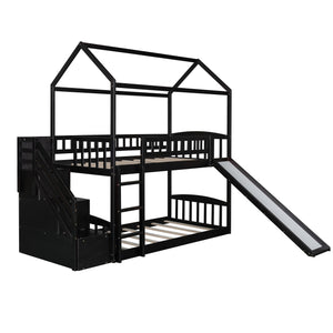 Homeroots Espresso Twin Over Twin Playhouse Styled Bunk Bed  Manufactured Wood And Solid Wood 404049