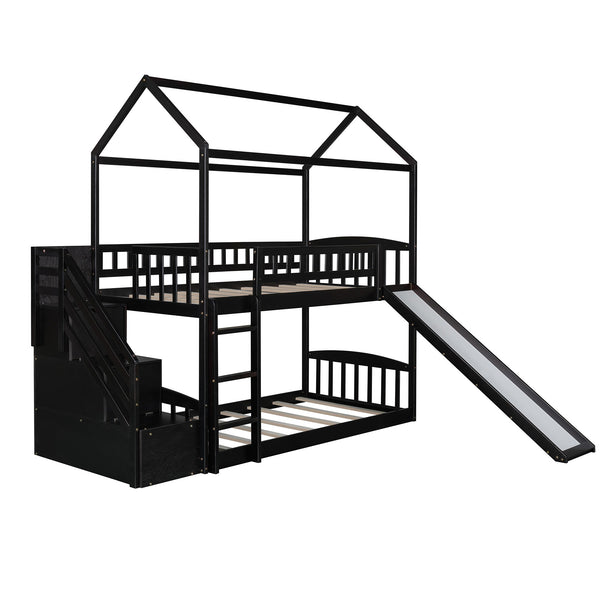 Homeroots Espresso Twin Over Twin Playhouse Styled Bunk Bed  Manufactured Wood And Solid Wood 404049