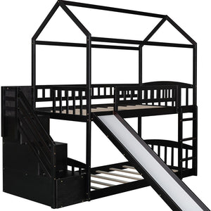 Homeroots Espresso Twin Over Twin Playhouse Styled Bunk Bed  Manufactured Wood And Solid Wood 404049