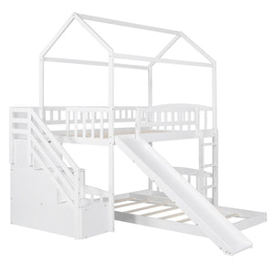 Homeroots White Twin Over Twin Playhouse Perpendicular Bunk Bed With Slide  Manufactured Wood And Solid Wood 404051