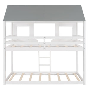 Homeroots White And Dark Gray Twin Over Twin Doll House Bunk Bed  Manufactured Wood And Solid Wood 404052