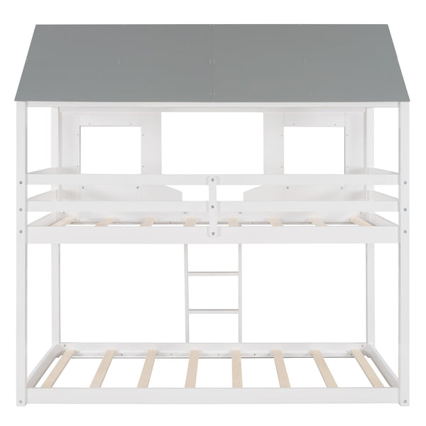 Homeroots White And Dark Gray Twin Over Twin Doll House Bunk Bed  Manufactured Wood And Solid Wood 404052