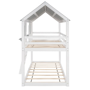 Homeroots White And Dark Gray Twin Over Twin Doll House Bunk Bed  Manufactured Wood And Solid Wood 404052