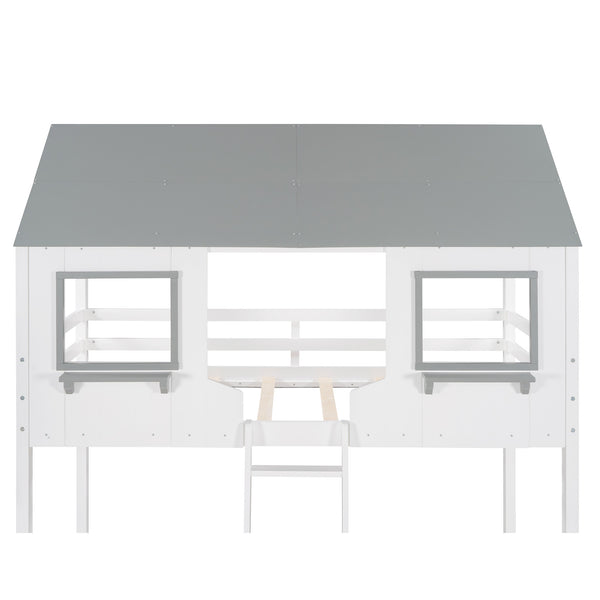 Homeroots White And Dark Gray Twin Over Twin Doll House Bunk Bed  Manufactured Wood And Solid Wood 404052