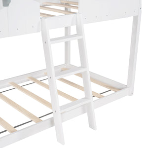 Homeroots White And Dark Gray Twin Over Twin Doll House Bunk Bed  Manufactured Wood And Solid Wood 404052