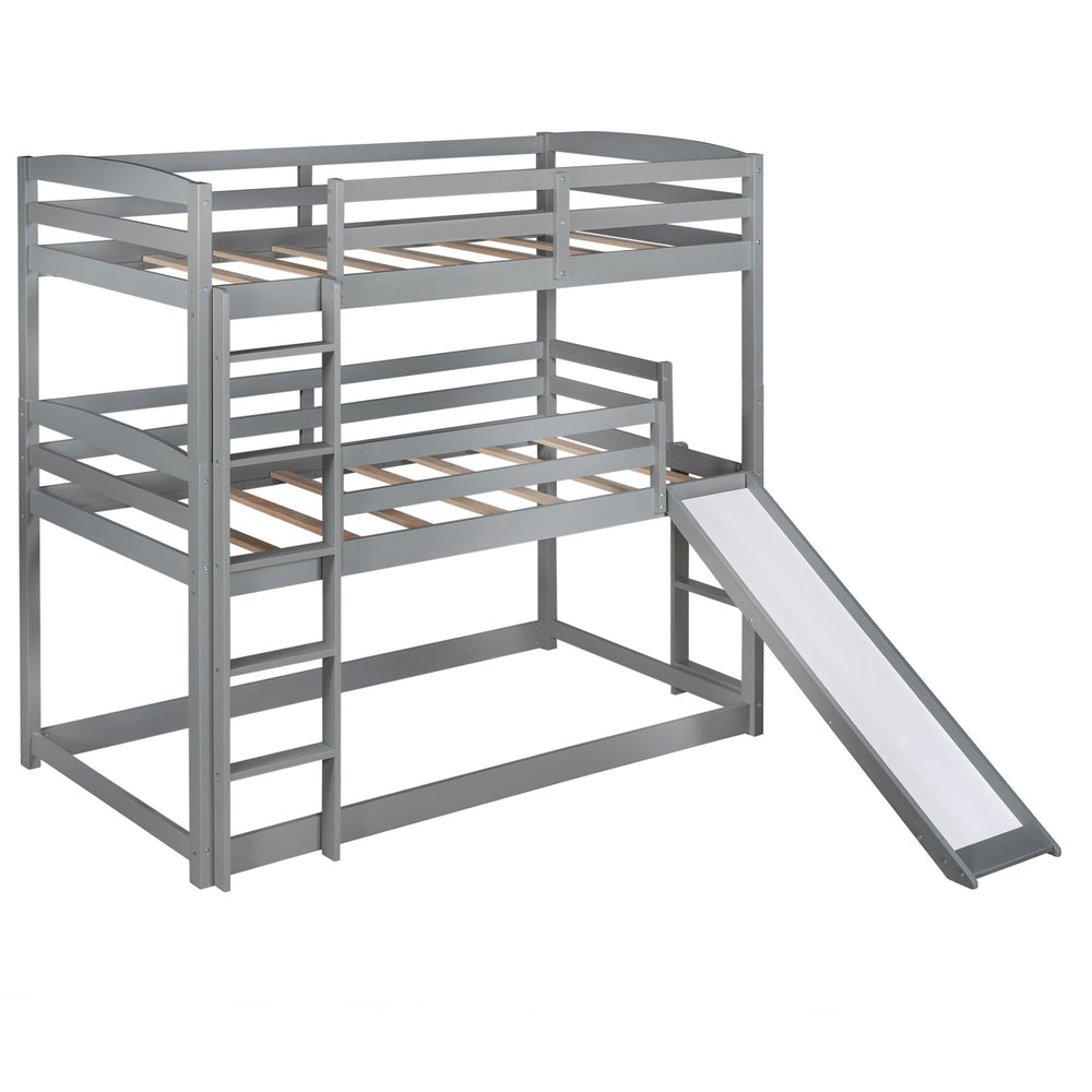 Homeroots Gray Triple Bunk Twin Sized Bed With Slide  Iron 404054
