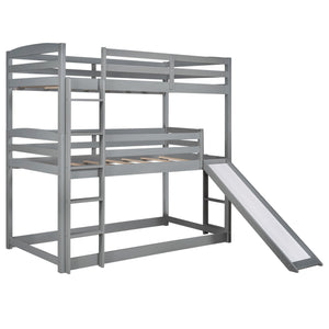 Homeroots Gray Triple Bunk Twin Sized Bed With Slide  Iron 404054