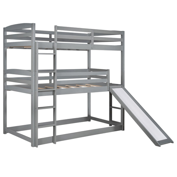 Homeroots Gray Triple Bunk Twin Sized Bed With Slide  Iron 404054