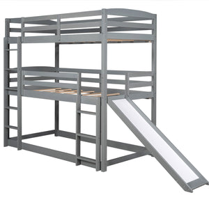 Homeroots Gray Triple Bunk Twin Sized Bed With Slide  Iron 404054