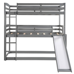 Homeroots Gray Triple Bunk Twin Sized Bed With Slide  Iron 404054