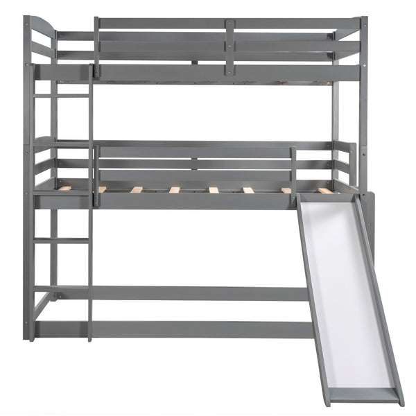 Homeroots Gray Triple Bunk Twin Sized Bed With Slide  Iron 404054