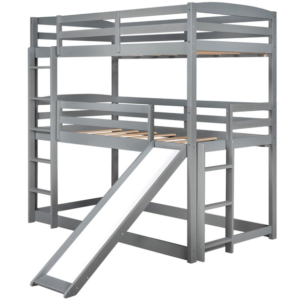 Homeroots Gray Triple Bunk Twin Sized Bed With Slide  Iron 404054