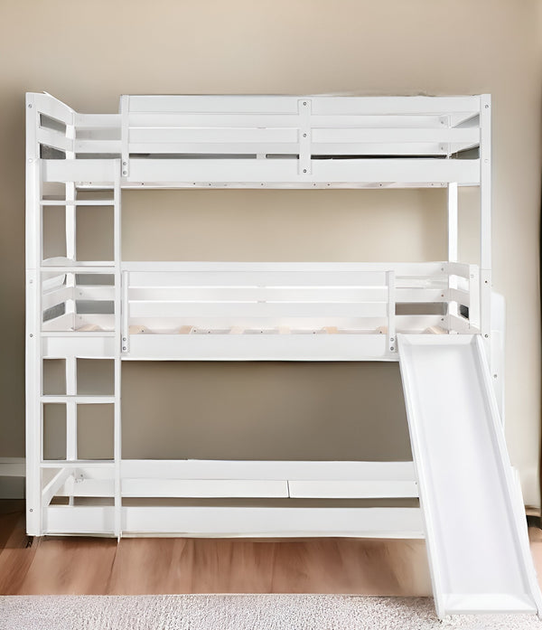 Homeroots White Triple Bunk Twin Sized Bed With Slide  Iron 404055