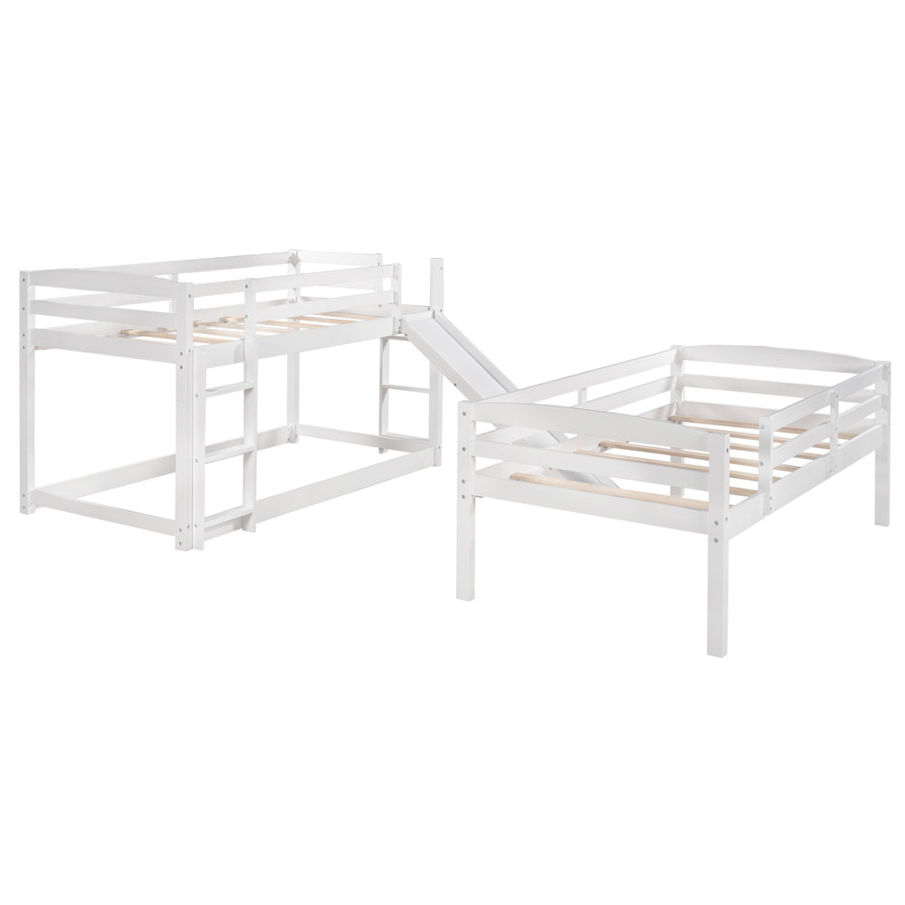Homeroots White Triple Bunk Twin Sized Bed With Slide  Iron 404055